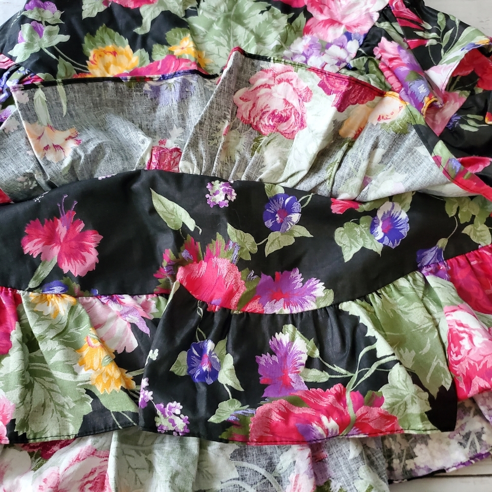 Vintage floral skirt high waisted tiered‎ ruffles 89s 90s - Picture 4 of 11